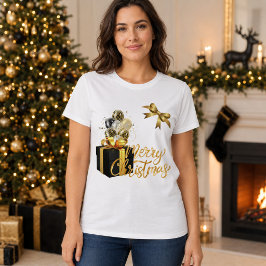 エレガントな黒と金のメリークリスマス 女性用 Tシャツ