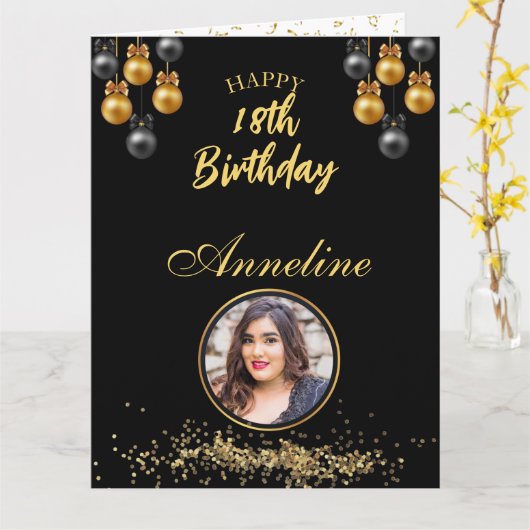 エレガントな黒と金の写真 折りたたみ式グリーティングカード カード (黄色い花)