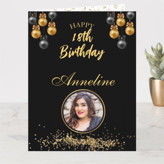 エレガントな黒と金の写真 折りたたみ式グリーティングカード カード (小さな植物)