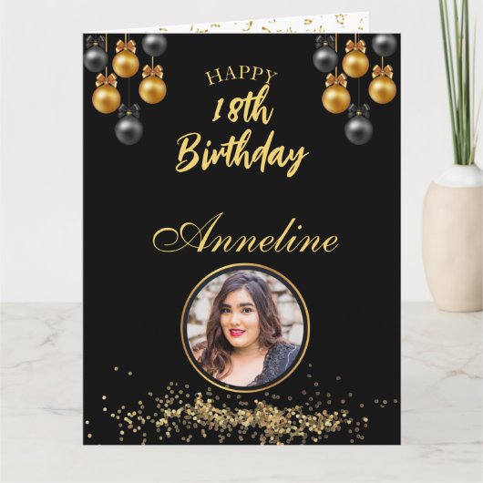 エレガントな黒と金の写真 折りたたみ式グリーティングカード カード (正面)