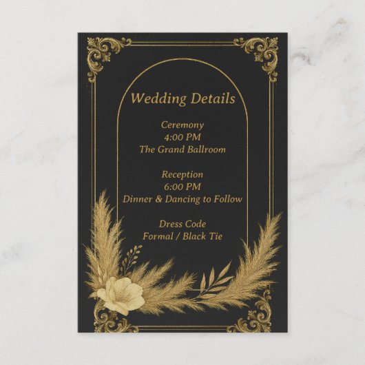 エレガントな黒と金の結婚式詳細カード エンクロージャーカード (正面)