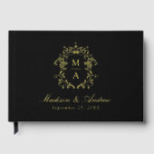 エレガントな黒と金の陳腐な紋章の結婚式 ゲストブック (正面)