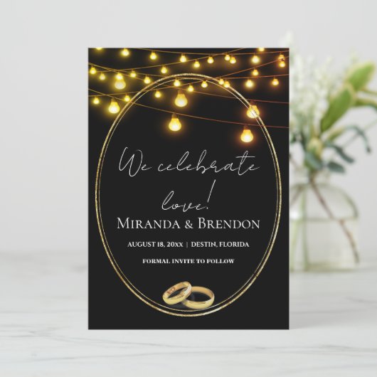 エレガントな黒と金の黄土色、コンフェッティ招待状 招待状 (スタンド正面)