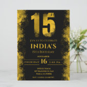 エレガントな黒と金の15歳の誕生日パーティー 招待状 (スタンド正面)