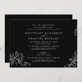 エレガントな黒のシノワズリー 両家両親の結婚式 招待状 (正面/裏面)