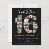 エレガントな黒のデザイン 誰が16歳かに写真コラージュ 招待状 (正面)