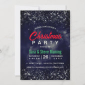 エレガントな黒のネイビーマーブルアート輝くクリスマス 招待状 (正面)