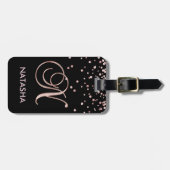 エレガントな黒のバラの金ゴールドのモノグラムの名前の手紙「N ラゲッジタグ (正面横)