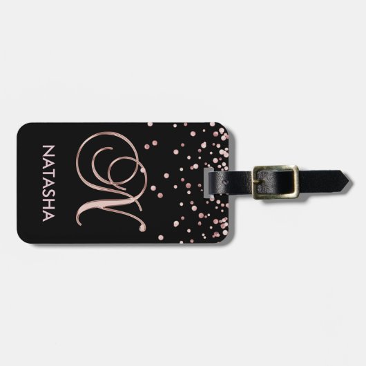 エレガントな黒のバラの金ゴールドのモノグラムの名前の手紙「N ラゲッジタグ (正面横)