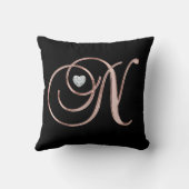 エレガントな黒のバラの金ゴールドのモノグラムの手紙「N 「 クッション (裏面)