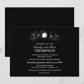 エレガントな黒のモノクロ花柄の結婚後パーティー招待状 招待状 (正面/裏面)