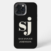 エレガントな黒のモノグラムイニシャル iPhoneケース (裏面)