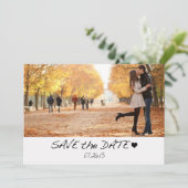 エレガントな黒の保存ハートの日付の写真カード セーブザデート (スタンド正面)