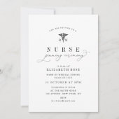 エレガントな黒の文字の看護師のピン式典 招待状 (正面)