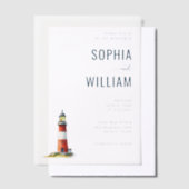 エレガントな黒の灯台イラスト ベラム紙招待状 (オフセット)