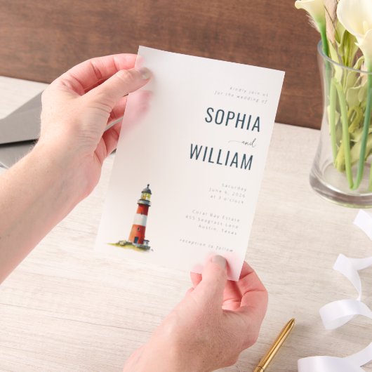 エレガントな黒の灯台イラスト ベラム紙招待状 (ポータブル)