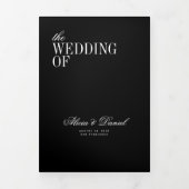 エレガントな黒の結婚式写真QRコード付RSVPオールインワン 三つ折り招待状 (カバー)