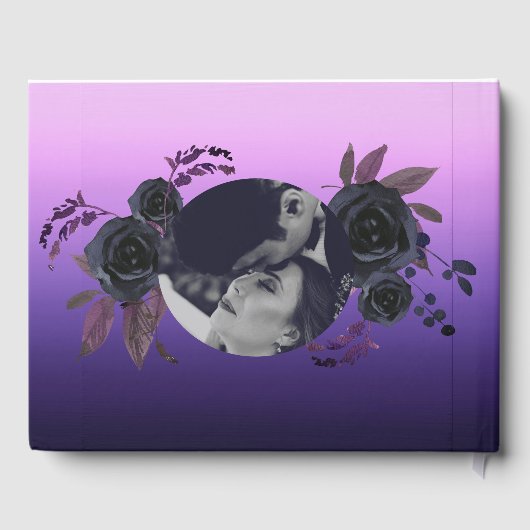 エレガントな黒ローズパープルフォトウェディング ゲストブック (裏面)