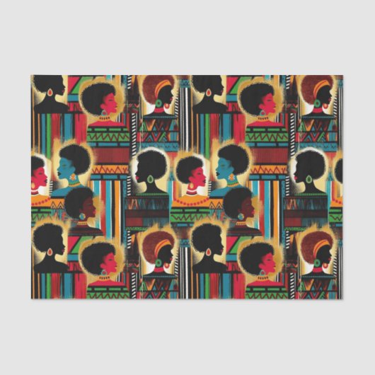 エレガントな黒人女性アフリカン柄を大胆な色合いで 薄葉紙 (正面)