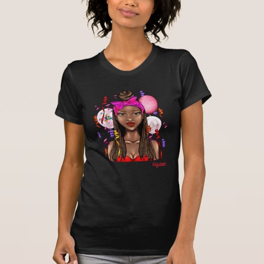エレガントな黒人女性パーティー祝賀アート Tシャツ (正面)