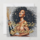 エレガントな黒人女性 ローズゴールドのシャンパン 新年のお祝い カード (正面)