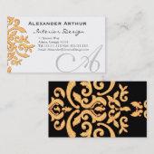 エレガントな黒及び金ゴールドのダマスク織のハンサムな名刺 名刺 (正面/裏面)