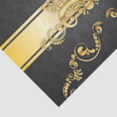 エレガントな黒及び金ゴールドのダマスク織パターンプリントのデザイン 薄葉紙 (詳細)