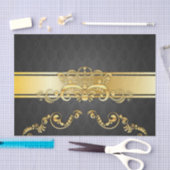 エレガントな黒及び金ゴールドのダマスク織パターンプリントのデザイン 薄葉紙 (クラフト)