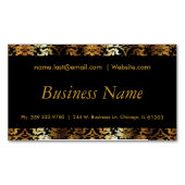 エレガントな黒及び金ゴールドのダマスク織 マグネット名刺 (正面)