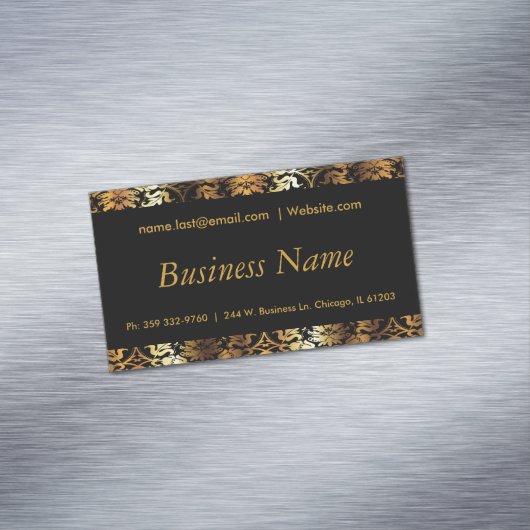 エレガントな黒及び金ゴールドのダマスク織 マグネット名刺 (インサイチュ)