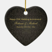 エレガントな黒及び金ゴールドの第25結婚記念日 セラミックオーナメント (裏面)