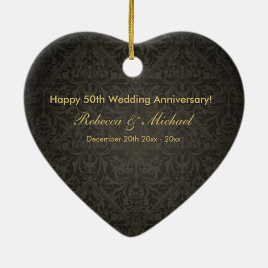 エレガントな黒及び金ゴールド第50の結婚記念日 セラミックオーナメント (裏面)