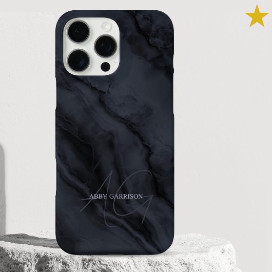 エレガントな黒大理石のカスタムネームモノグラム Case-Mate iPhoneケース