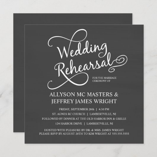 エレガントな黒板のリハーサルの夕食の招待状 招待状 (正面/裏面)