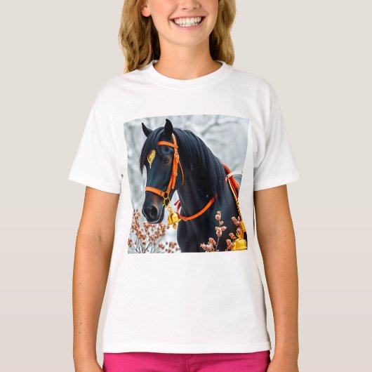 エレガントな黒栗毛の馬 Tシャツ (正面)