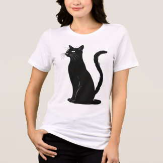 エレガントな黒猫のシルエットグラフィック - ミニマリスト トライブレンドTシャツ