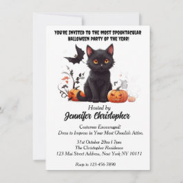 エレガントな黒猫のハロウィンパーティー 招待状