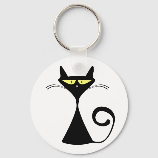 エレガントな黒猫のミニマリストアート キーホルダー (正面)