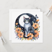エレガントな黒猫の花月アート 猫好き