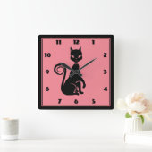 エレガントな黒猫 スクエア壁時計 (ホーム)