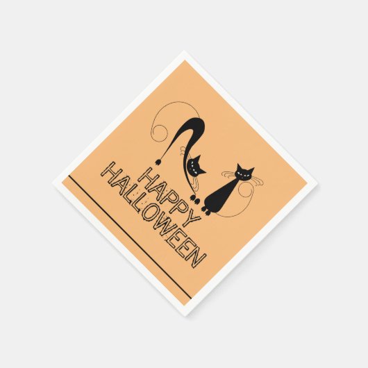 エレガントな黒猫、ハッピー ハロウィン スタンダードカクテルナプキン (角)