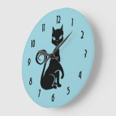 エレガントな黒猫 ラージ壁時計 (傾斜)