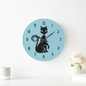 エレガントな黒猫 ラージ壁時計 (ホーム)