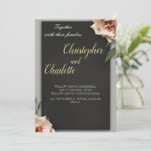 エレガントな黒 バーガンディ 赤とピンクの花の結婚式 招待状 (スタンド正面)