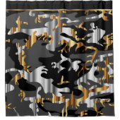 エレガントな黒、金ゴールドおよび銀のカムフラージュ シャワーカーテン (正面)