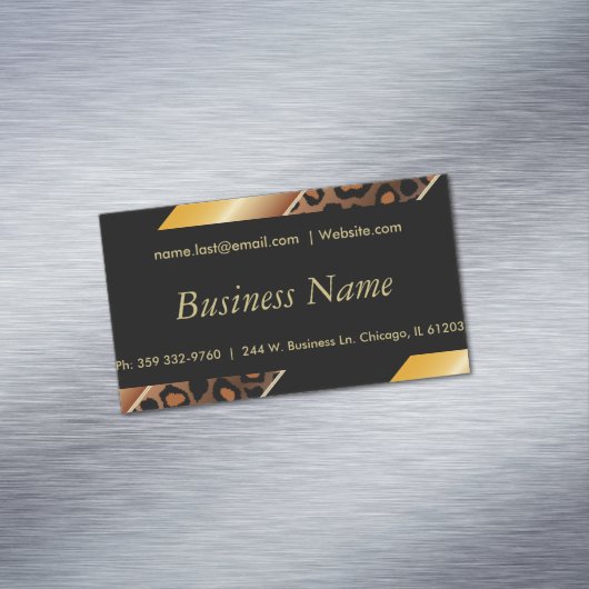 エレガントな黒、金ゴールドおよび黄色いヒョウは縞で飾ります マグネット名刺 (インサイチュ)