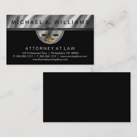 エレガントな黒|銀製弁護士の法的法律ビジネス 名刺 (正面/裏面)