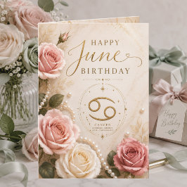 エレガントな６月 誕生日カード かに座 バラ 真珠 カード