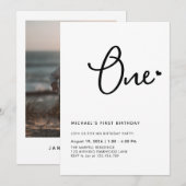 エレガントな1歳の誕生日写真パーティー 招待状 (正面/裏面)