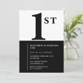 エレガントな1歳の誕生日招待状 ブラック chic モダン 招待状 (スタンド正面)